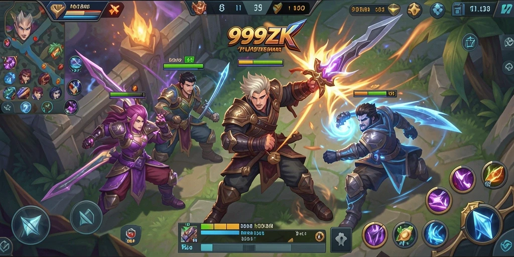 Screenshot dari gameplay 999ZK menampilkan pertarungan seru antara karakter.