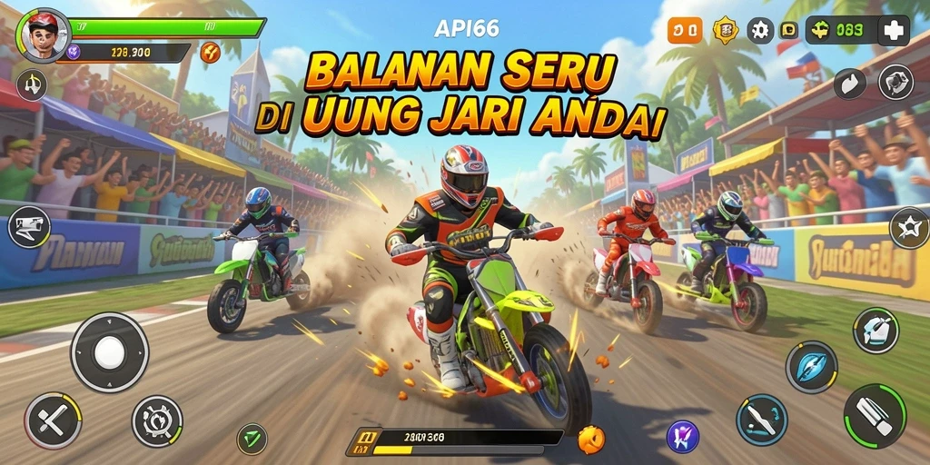 Tampilan gameplay API66 dengan balapan mendebarkan dan mobil-keren yang beraksi.