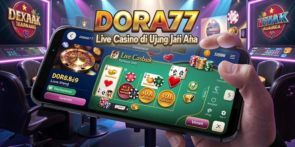 Gameplay DORA77 dengan dealer langsung dalam suasana kasino yang menegangkan.