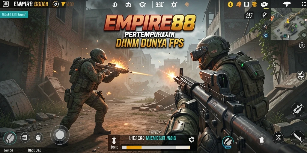 Screenshot EMPIRE88 yang menunjukkan aksi pertempuran FPS yang mendebarkan.