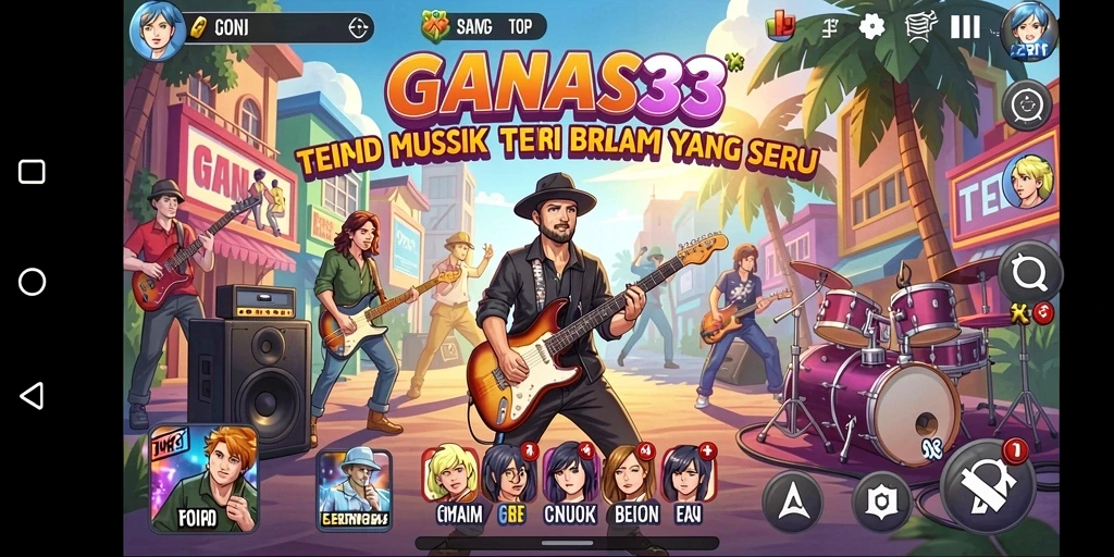 Screenshot GANAS33 menampilkan gameplay yang menarik dengan iringan musik.