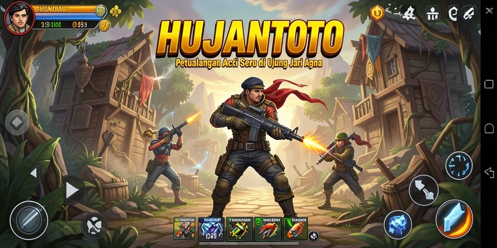 Screenshot menampilkan aksi mendebarkan di HUJANTOTO.