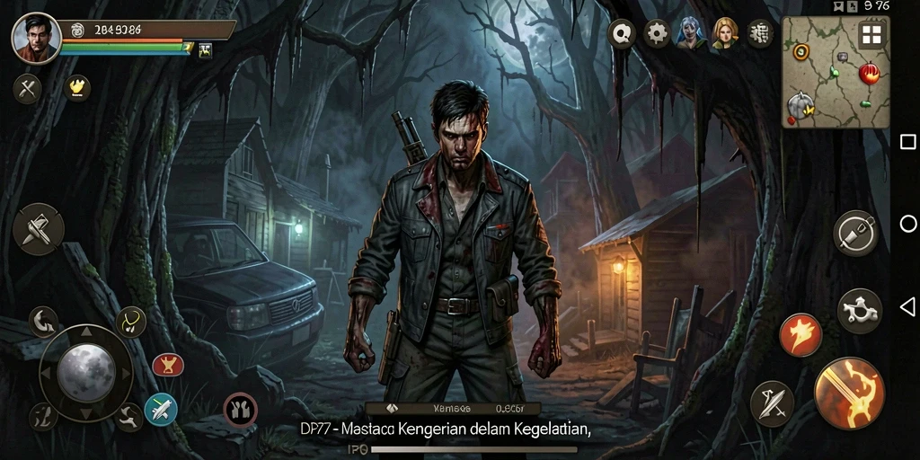 Screenshot utama IDR77 menampilkan suasana menegangkan saat menjelajahi kegelapan.