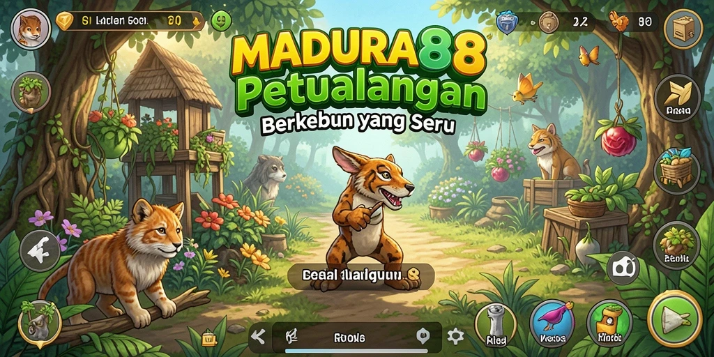 Screenshot gameplay MADURA88 menampilkan kebun yang indah dan aktivitas bercocok tanam.