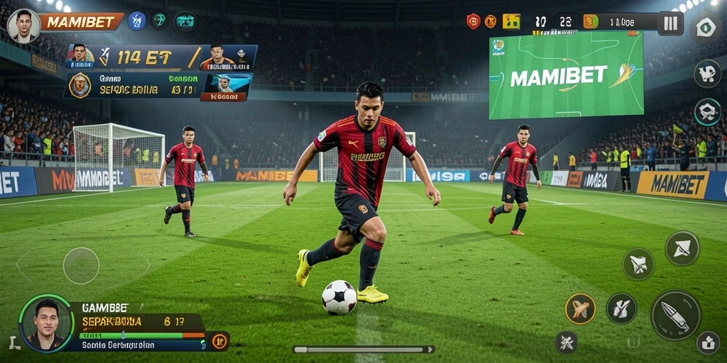 Gameplay MAMIBET yang mendebarkan dengan aksi sepak bola nyata.