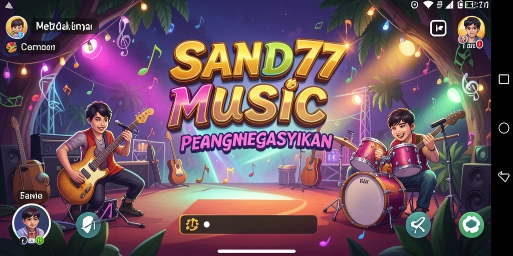 Screenshot utama <strong>SAND77</strong> menunjukkan pemain sedang bersaing dalam tantangan musik.