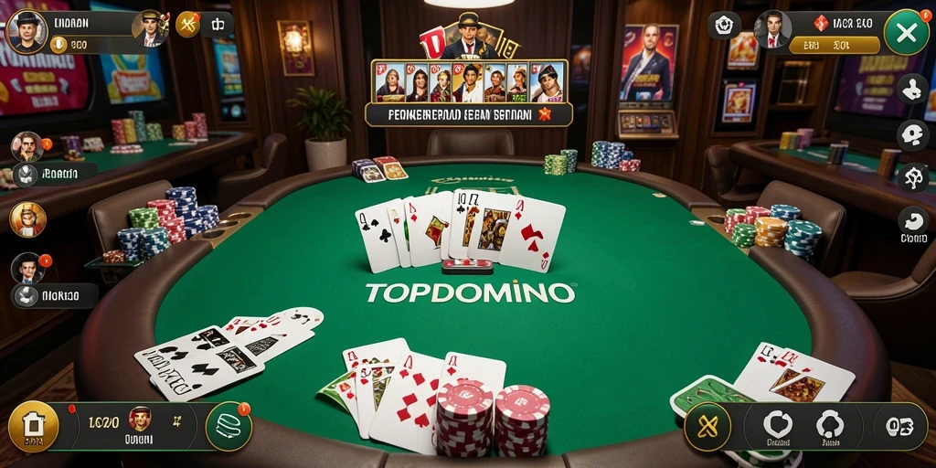 Tampilan permainan poker yang menarik dan interaktif di TOPDOMINO.