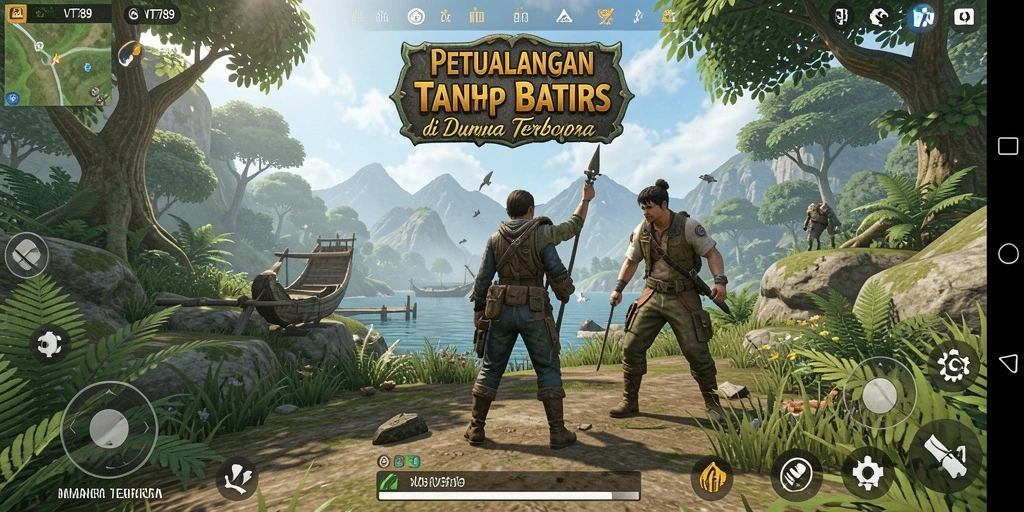 Tangkapan layar gameplay VT789 menunjukkan dunia terbuka yang luas dan penuh warna.